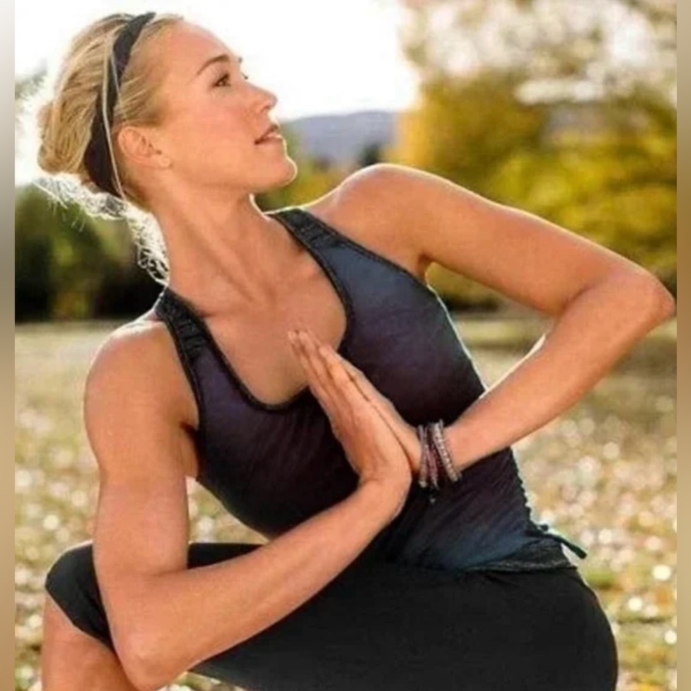 Athleta Royal Pigeon 2 Layer Racerback Tank in Black/Charcoal Stripe size XS